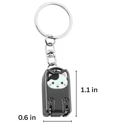 Mini Nail Clippers Keychain, Cute Cat Nail Clipper, Small Foldable Portable Travel Size, Cutie Kitten, Compact Pocket Folding Nail Cutter Keyring (Gunmetal) - color: Gunmetal