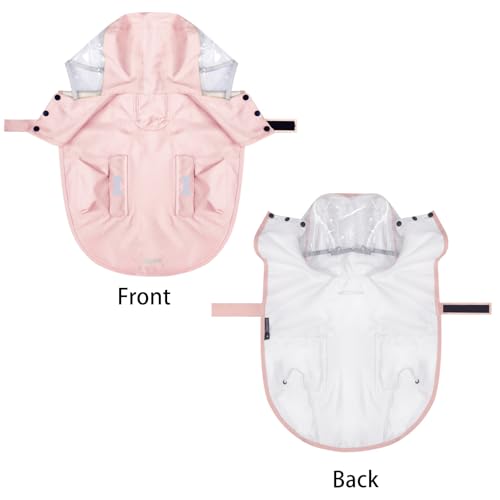 Dog Raincoat Waterproof, Adjustable Reflective Hooded Dog Rain Poncho with Leash Hole for Small Medium Large Dogs (Pink, X-Large) - color: Pink, size: XL(37-55lb)