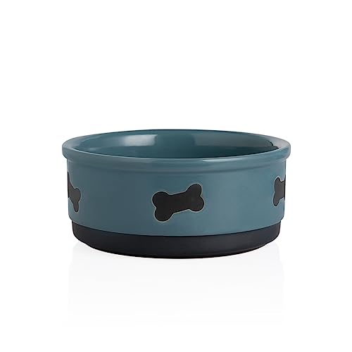 Sweejar Ceramic Dog Bowls with Bone Pattern, Dog Food Dish for Medium Dogs, Porcelain Pet Bowl for Water 35 Fl Oz (Fog Blue) - color: Fog Blue, style: Bone Pattern,6.8"x 2.9"(35 Fl Oz)