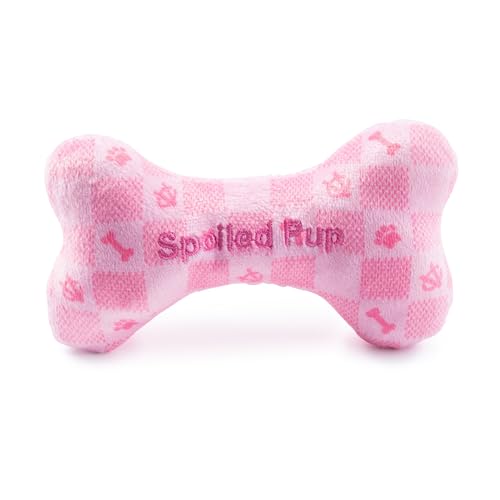 Haute Diggity Dog Chewy Vuiton Bone Plush Squeaky Dog Toy, Soft Durable Designer-Inspired Stuffed Puppy Chew Toys for Small & Medium Dogs, Machine-Washable (Pink Checker) Small - color: Pink Checker Bone, size: Small