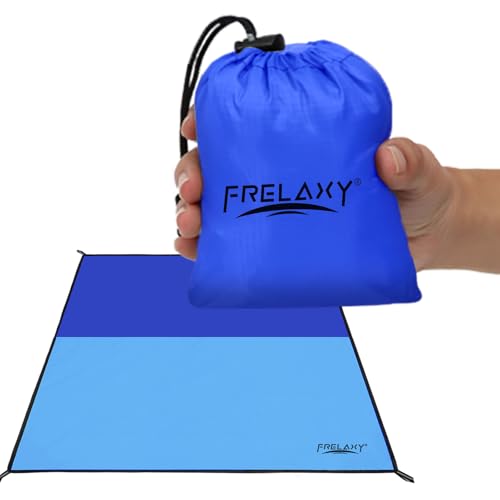Frelaxy Pocket Picnic Blanket, Waterproof Sandproof Beach Mat, Compact Camping Tarp for Festivals, Hiking, Travel, Outdoor Recreation (Navy & Blue, 57'' x 60'') - color: Navy & Blue, size: 57'' x 60''