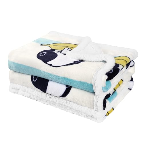Catalonia Banana Dog Print Sherpa Fleece Throw Blanket, Soft Mink Plush Couch Blanket, Fuzzy Fluffy Comfy Warm Throws, Comfort Caring Gift, 50x60 inches - color: Banana Dog White, size: 50"x60"