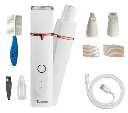 Dog Grooming Clippers Kit,Electric Rechargeable Cat Trimmer Tools,4 in 1 Multifunctional Low Noise Pet Shaver,Nail Grinder Haircutting System,Razor for Body Feet Paw Face Ears Nails Eyes,Hair Trimmer