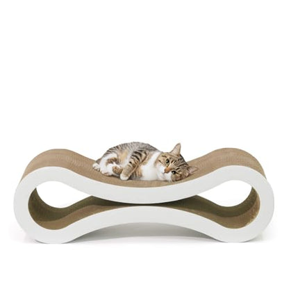 CAPHAUS Infinity Cat Scratcher Lounger, Reversible Scratcher, Large Cat Scratching Pad, Cat Scratching Board, Scratch Pad for Indoor Cats, White - size: White