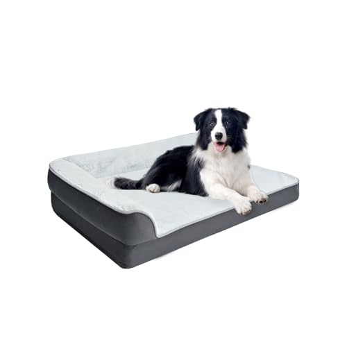 Amazon Basics Washable L-Shaped Dog Bed for Medium Dogs, Anti-Slip Pet Sofa Bed for Indoor Dogs, Crate Bed, 36x27x8 Inches, Gray, Medium - size: M-36"×27"×8"