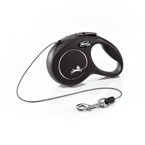 FLEXI® Classic XS Cord Retractable Dog Leash (Black)-10 ft for Extra Small, Tiny Dogs up to 18 lbs| Ultra Compact Pocket-Size, 3-Finger Grip, German Quality| Tangle-Free, One-Hand Brake, Pause & Lock - color: Black, size: Extra Small, 10 ft