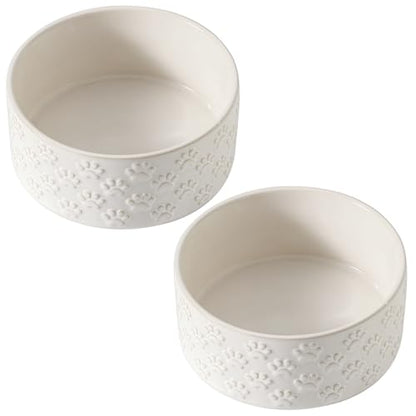 UBEE Ceramic Dog Bowl Set of 2, Dog Food Bowl Dish, Pet Food Water Dish Feeding for Small and Meidum Dogs and Large Cat, White, Paw Pattern, 6.1 in-Medium - size: 6.1 in-Medium