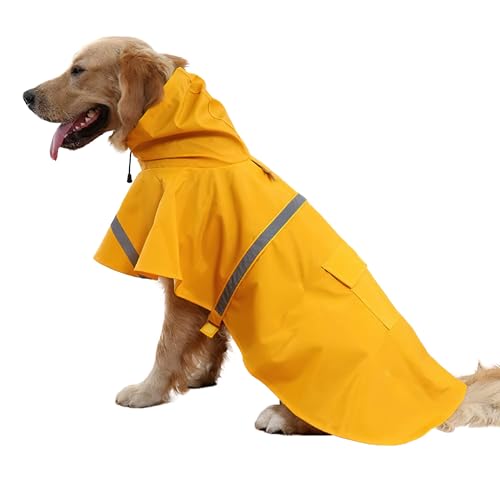NACOCO Large Dog Raincoat Adjustable Pet Water Proof Clothes Lightweight Rain Jacket Poncho Hoodies with Strip Reflective (L, Yellow) - color: Yellow, size: Large (Pack of 1)