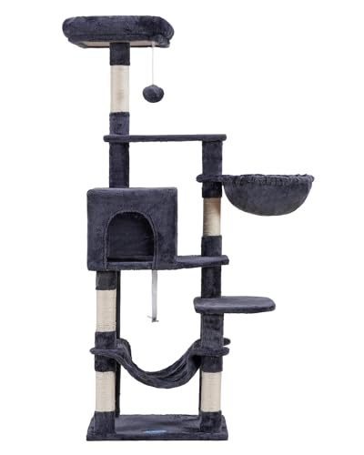 Hey-brother Cat Tree with Large Hammock, Multi-Level Cat Tower for Indoor Cats, Cat Condo with Sisal-Covered Scratching Posts and Top Perch, Smoky Gray MPJ050G - color: Smoky Gray