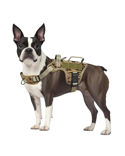 Small Dog Harness, Heavy Duty Tactical No Pull Dog Harness, No Choke, Easy On and Off Pet Vest with Molle System, Adjustable Reflective Dog Vest with Breathable Padded for Walking Hiking Training - color: Desert Camo, size: S(Neck:16-22",Chest:20-28"),18-