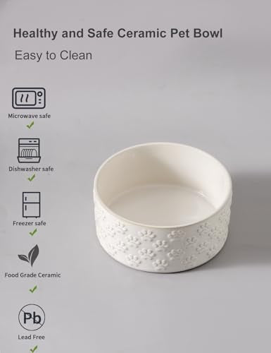 UBEE Small Dog Bowls Set of 2, 5.1 inch Ceramic Dog Dish Food Bowl, Pet Food Water Dish Feeding for Small Dogs and Large Cat, Paw Pattern, 5.1 in-Small, White - size: 5.1 in-Small