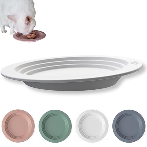 EcoLeo Whisker Friendly Cat Food Dish, Platinum Silicone, LFGB Certified Non-Toxic, CKD, Anti Whisker Fatigue, Low Profile, Shallow, Non Slip, Cat Dog Kitten Feeding Dish_White - color: White