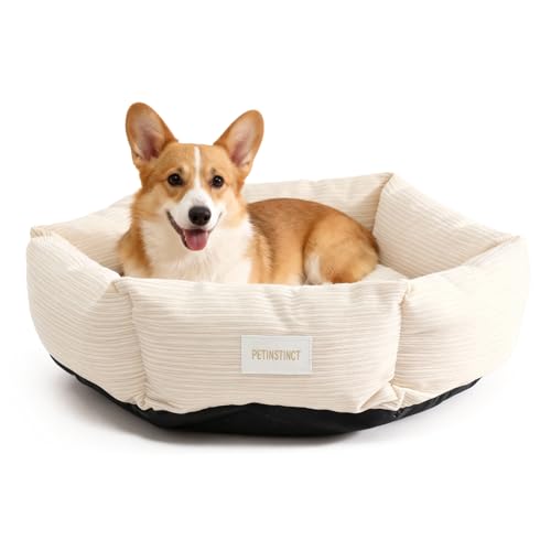 Medium Dog Bed, 30 Inch Washable Corduroy Dog Bed with Removable Cover & Anti-Slip Bottom, Durable Comfort for Medium to Large Dogs up to 45 lbs (Cream White) - color: Cream White, size: 30x30x8 inches