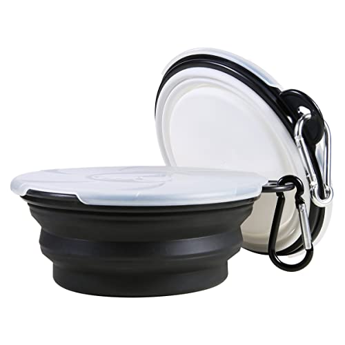 Collapsible Dog Bowl,2 Pack Portable and Foldable Pet Travel Bowls Collapsable Dog Water Feeding Bowls Dish for Dogs Cats and Small Animals,with Lids (Small, Black+White) - color: Black+White