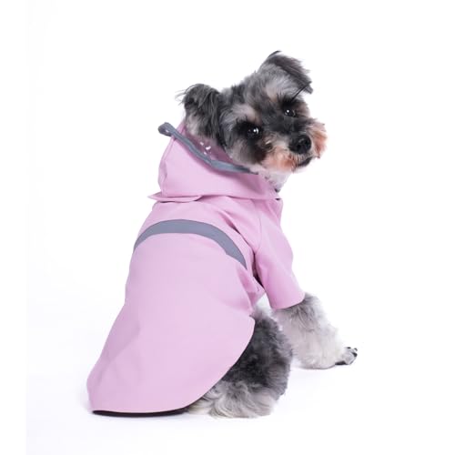 Dog Raincoat, Dog Rain,Water and Snow Proof Jacket with Hood, Leash Hole and Reflective Strap, Lightweight Puppy Clothes, Stylish Streetwear Outfit for Small Medium Dogs (Pink, M) - color: Pink, size: Medium