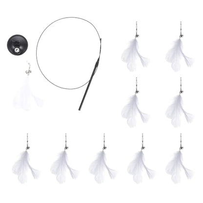 Outanaya Interactive Cat Teasing Stick with Suction Cup Base Feather Cat Wand with Bell 10pcs Set with 10 Replacement Heads