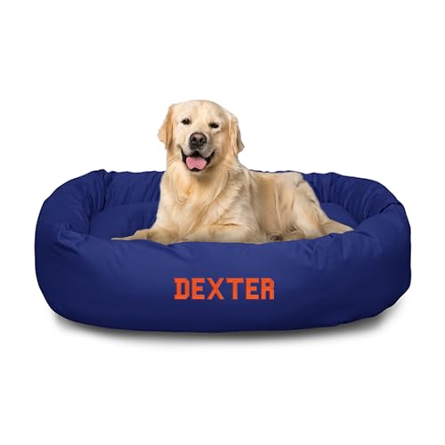 Majestic Pet Personalized 40 Inch Bagel Calming Dog Bed Washable – Cozy Soft Round Dog Bed with Spine Support for Dogs to Rest Their Head - Fluffy Donut Dog Bed 40x29x9 (Inch) - Large – Blue - color: Blue, size: Large