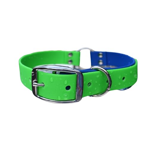Heavy Duty Waterproof and Smell-Proof Dog Collar, Stronger Than Leather, for Active Dogs, Easy on Skin & Fur (Green/Blue, Large) - color: Green/Blue, size: Large