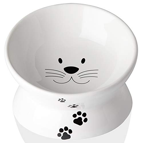 Cat Food Bowls, 10 OZ Elevated Cat Bowls for Cats and Small Dogs, Tilted Pet Feeder Bowl with Raised Stand Protect Cat's Spine, Ceramic Cat Water Bowl No-Spill, Stress Free Cat Dish 1pcs - color: White*1
