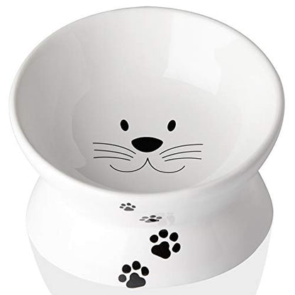 Cat Food Bowls, 10 OZ Elevated Cat Bowls for Cats and Small Dogs, Tilted Pet Feeder Bowl with Raised Stand Protect Cat's Spine, Ceramic Cat Water Bowl No-Spill, Stress Free Cat Dish 1pcs - color: White*1