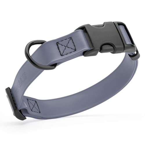 Dogline Biothane Waterproof Dog Collar with Quick Release Buckle Strong Coated Nylon Webbing with Odor- Proof for Easy Care Easy to Clean Fits Small Medium Large Dogs, Grey 1" W 15-25" L - color: Battleship Gray, size: 1"W by 15-25"L