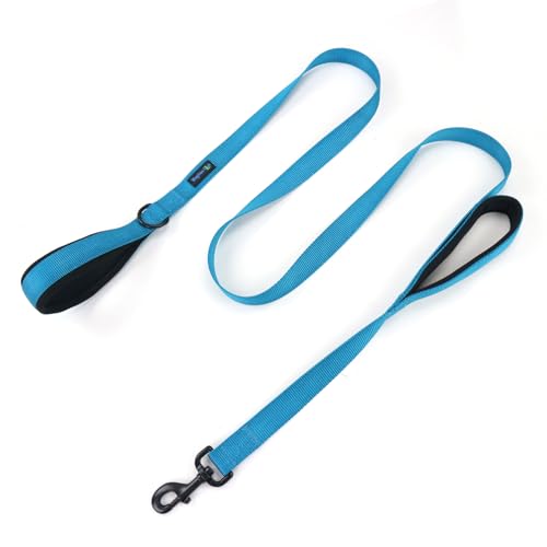 Wagtime Club Double Handle Dog Leash, 6ft Long Heavy Duty Dog Leash with Paded Traffic Handles for Extral Control and Training, Dual Handles Leads, Large Medium Small Dogs (Bright Blue) - color: Bright Blue