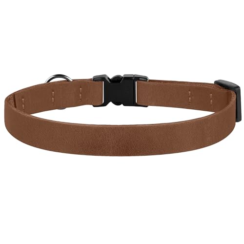 Breakaway Cat Collar Leather with Removable Bell - 13 Colors Available - Soft Adjustable Girl Boy Safety Lightweight Pet Kitten Collars Pink Brown Blue Green Red Orange Black (Cognac) - color: Cognac