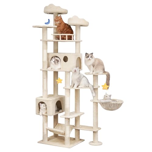 Meecal 79inch Heavy Duty Cat Tree for Indoor Cats Large Adult, Tall Giant Cat Tower with Scratching Post, Large Perches, Cozy Cat Condos & Hanging Hammocks, Beige - color: Beige