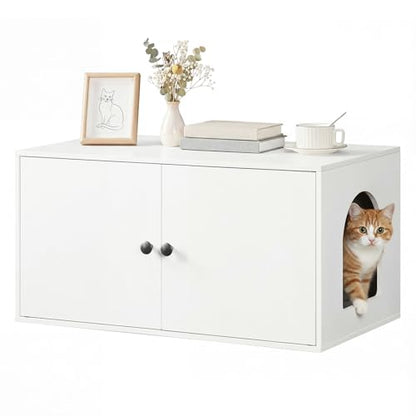 HOOBRO Cat Litter Box Enclosure, Hidden Litter Box Furniture with Side Entry, Litter Box Cabinet, Indoor Cat House, End Side Table, 31.5"L x 17.7"W x 16.3"H, for Living Room, Bathroom, White WT40MW01 - color: White
