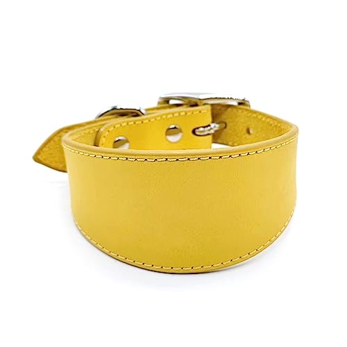 Wide Padded Dogs Collar Genuine Leathers Puppy Collars for Lurchers Italian Greyhounds Comfortable Pet Dogs Accessories - color: Yellow, size: 35cm