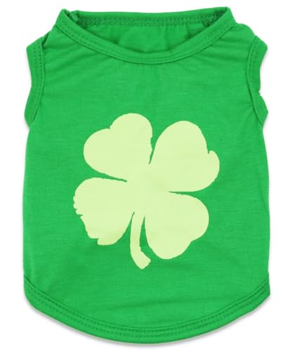 St Patricks Day Dog Shirt with Clover Print Small Dogs St Patrick's Clothes, Green - color: Clover, size: X-Small (Under 3.3lb)