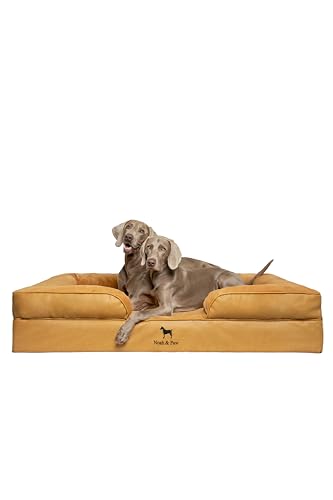 NOAH & PAW Giant Dog Bed XXL, 55x45x11 Inch, Orthopedic Dog Beds, Eggshell Memory Foam Infused with Cooling Gel, Inner Cover, Waterproof, Machine Washable (Faux Leather Sofa Collection) - color: Camel, size: Xx-large