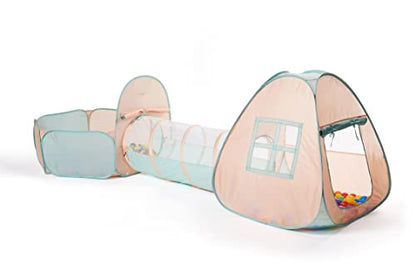 UTEX 3 in 1 Pop Up Play Tent with Tunnel, Ball Pit for Kids, Boys, Girls, Babies and Toddlers, Indoor/Outdoor Playhouse - color: Pink/ Green & Ball Pit
