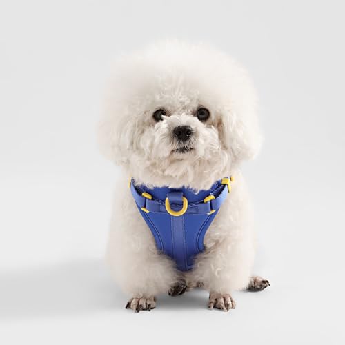 HNS1001C Arlo Small Adjustable Soft Padded No Pull Pet Harness with 3 Buckles and 3 Leash Clips, Curaçao - color: Dark Blue, size: Small (Chest: 14 - 22")