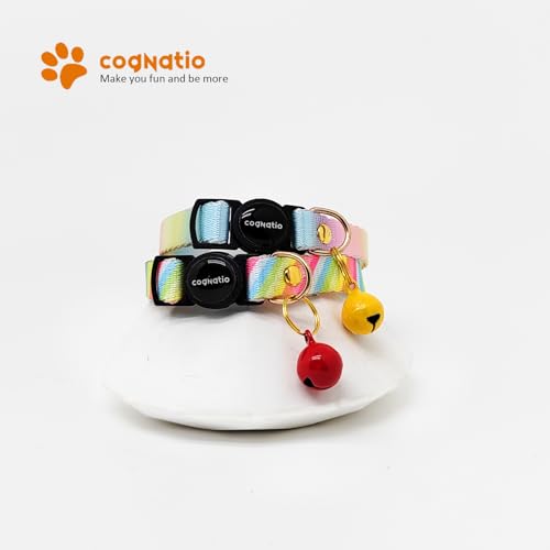 2 Pack Breakaway cat Collars with Bell,Safety Quick Release Pendant Cute Kitten Collar,Adjustable 20-30cm (Rainbow01, 20-30cm) - color: Rainbow01