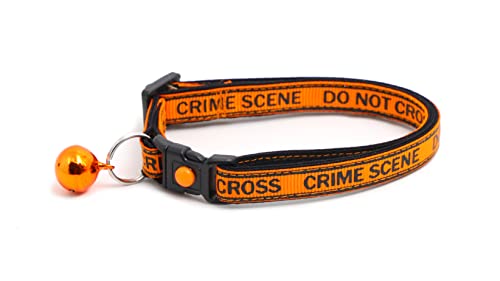 Crime Scene Cat Collar with Bell & Charm | Adjustable Large Size or Kitten Collar | Safety Breakaway Collar (Large(10lbs & Up), Orange) - color: Orange, size: Large(10lbs & Up)
