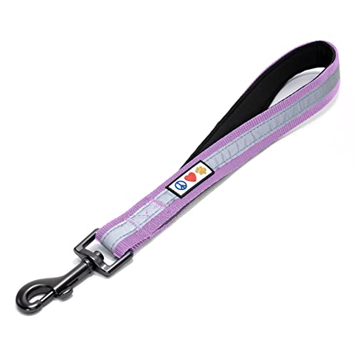 Pawtitas Short Reflective Dog Leash Amazing Comfort with Padded Handle for Heavy Duty Training Medium Large and Extra Large Dogs | Nylon Dog Lead with Webbing Highly Reflective Stripe - Purple Leash - color: Purple Orchid, size: Padded 1 Ft Leash