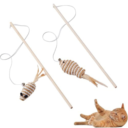 NOWFRESH Cat Wand Toy Set, 2 PCS Interactive Cat Teaser Wands with Cute Paper Mice & Paper Fish Designs, Equipped with Bells and Streamers to Captivate Your Cat’s Attention - color: Paper mice and paper fish