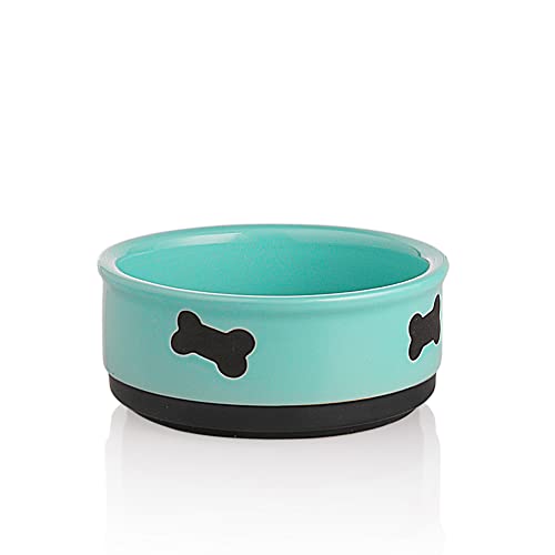 Sweejar Ceramic Dog Bowls with Bone Pattern, Dog Food Dish for Medium Dogs, Porcelain Pet Bowl for Water 35 Fl Oz (Turquoise) - color: Turquoise, style: Bone Pattern,6.8"x 2.9"(35 Fl Oz)