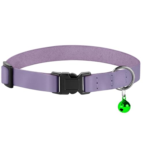 Breakaway Cat Collar with Bell - Leather Adjustable Kitten Collars with Safety Quick Release Buckle - Soft Small Pet Collars for Girl & Boy Cats (Lavender) - color: Lavender