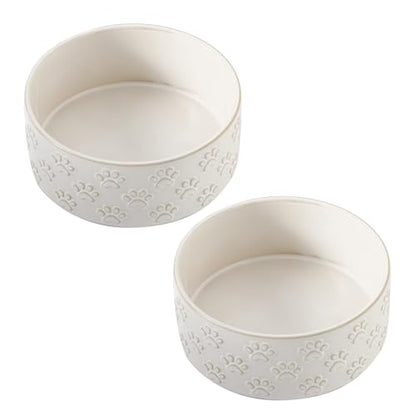 UBEE Small Dog Bowls Set of 2, 5.1 inch Ceramic Dog Dish Food Bowl, Pet Food Water Dish Feeding for Small Dogs and Large Cat, Paw Pattern, 5.1 in-Small, White - size: 5.1 in-Small
