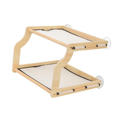 Cat Window Perch with Wooden Frame Breathable Practical Double Layered Strong Suction Cups Pet Bunk Bed for Balcony Household