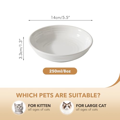 Havniva Ceramic Cat Bowl Whisker Friendly 5.5” Cat Dishes Shallow Cat Food Bowl Anti-Slip Pet Water Bowls for Indoor Cats, Wide Cat Food Dish Prevent Whisker Fatigue (3 Pack) - color: White - A