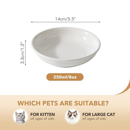 Havniva Ceramic Cat Bowl Whisker Friendly 5.5” Cat Dishes Shallow Cat Food Bowl Anti-Slip Pet Water Bowls for Indoor Cats, Wide Cat Food Dish Prevent Whisker Fatigue (3 Pack) - color: White - A