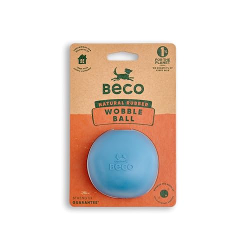Beco Natural Rubber Wobble & Stuffable Ball Fetch Dog Toy, Perfectly Crafted for Endless Fun, Interactive Bouncing, and Treat-Dispensing Challenges. Suitable for All Dog and Puppy Size, Blue