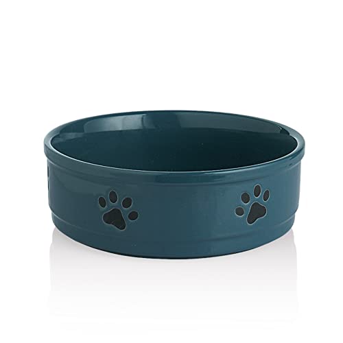 Sweejar Ceramic Dog Bowls with Paw Pattern, Dog Food Dish for Large Dogs, Porcelain Pet Bowl for Water 70 Fl Oz (Fog Blue) - color: Fog Blue, style: Paw Pattern,9"x 3.1"(70 Fl Oz)