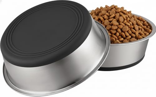 WEDAWN Stainless Steel Pet Bowls, 2 Pack, Non-Slip Rubber Bottom, Dishwasher Safe, 8 Cups, for Dogs and Cats - color: Black, size: 5mm Thick/8 Cup for Medium Pet