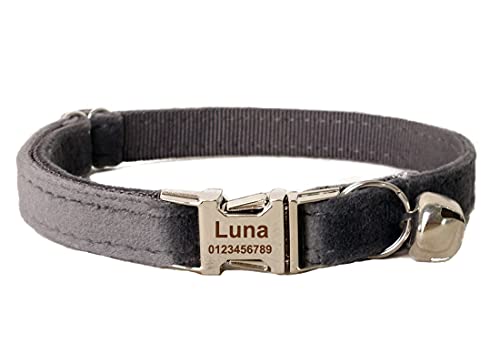 Cat Collar Personalized with Name Phone Number Engraved,Customized with Bell for Small Dogs Puppy Kitten - color: Grey, size: S (6"-10")