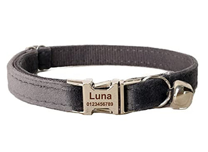 Cat Collar Personalized with Name Phone Number Engraved,Customized with Bell for Small Dogs Puppy Kitten - color: Grey, size: S (6"-10")