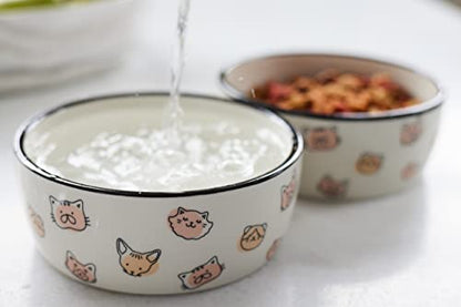 Pearhead Ceramic Cat Bowl, Holds 12 oz, Whisker-Friendly Pet Dish for Food and Water, Cute Cat Face Design - color: Blush Cat Faces, size: Single Bowl